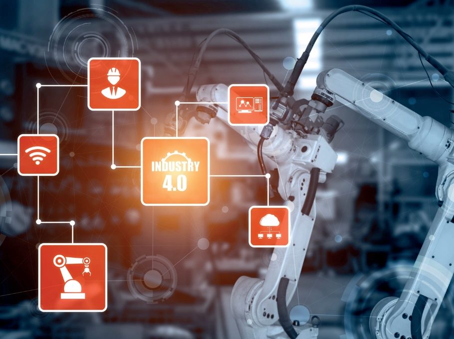 Braço robótico industrial conectado a sistemas da Indústria 4.0